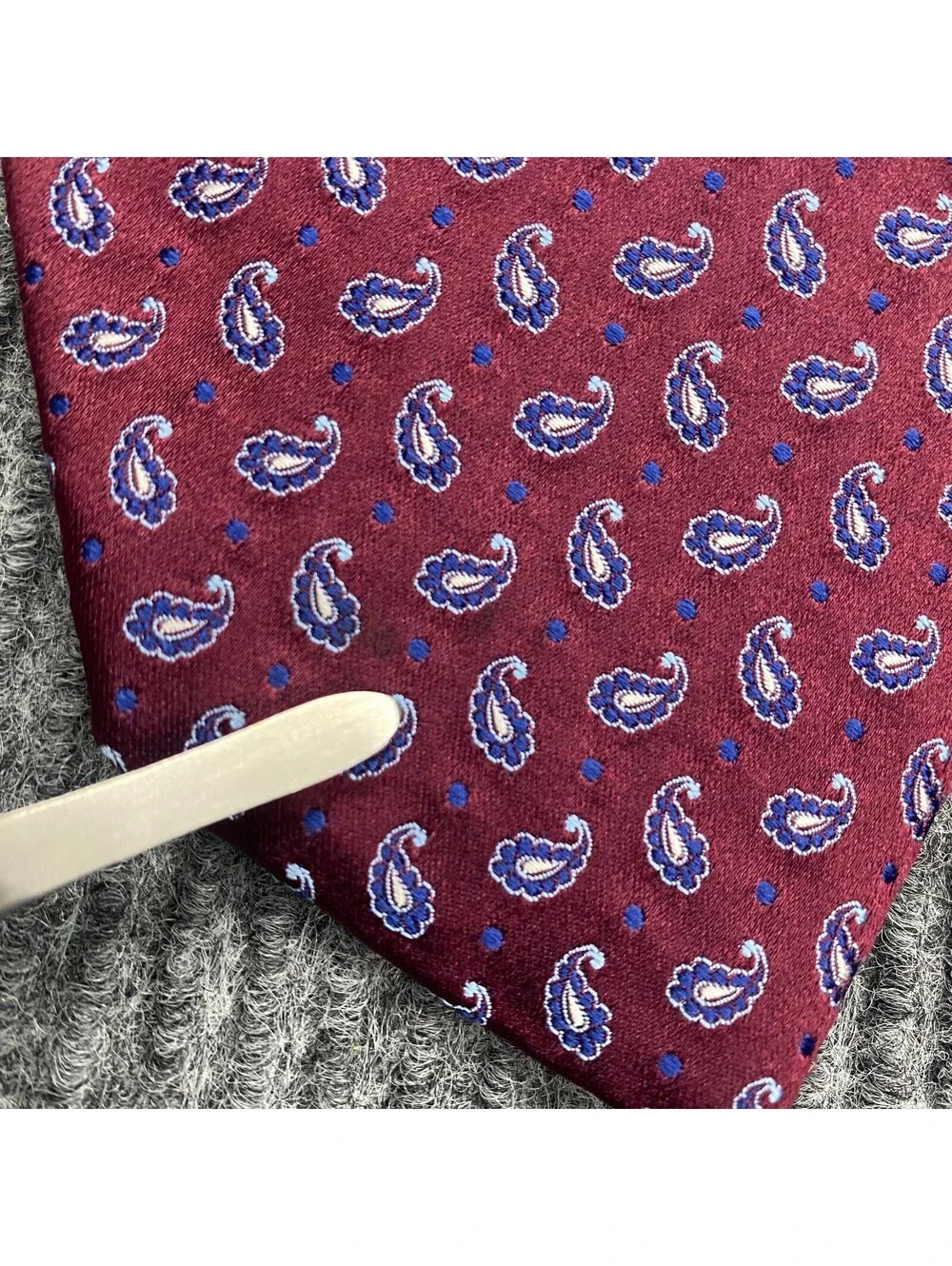 Brooks Brothers Paisley Necktie Maroon Blue Silk Tie Makers Merchants USA Italy